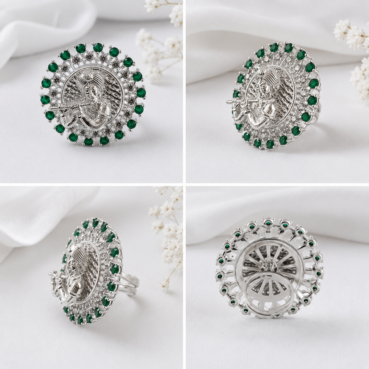 Lord Krishna Design Silver Ring