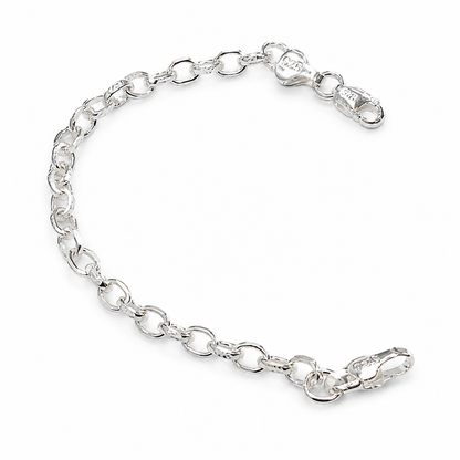 A sterling silver chain link bracelet with a lobster clasp, shown on a clean white background.