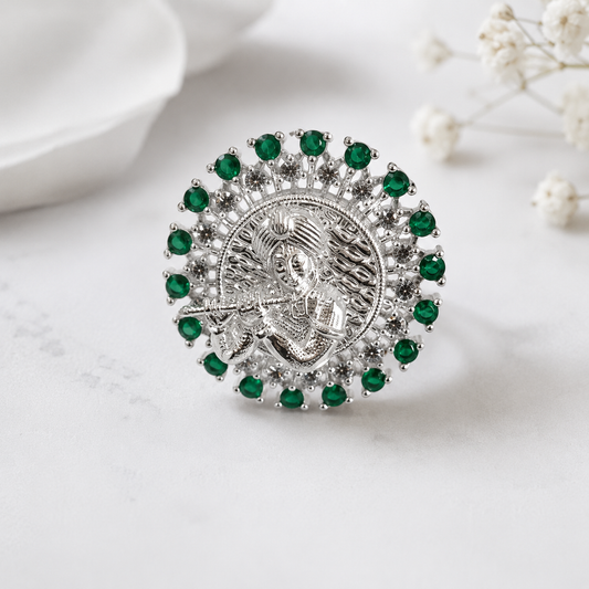 Lord Krishna Design Silver Ring