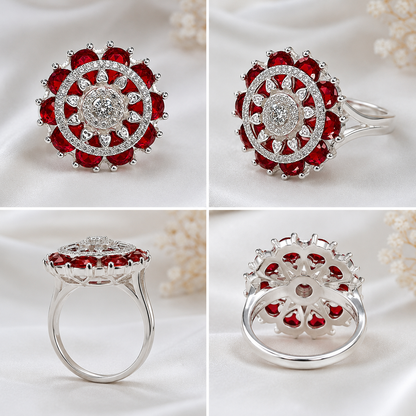 Revolving Silver Ring with Red Gemstones