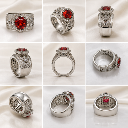 Premium Cromic Polish Silver Ring with Red Stone