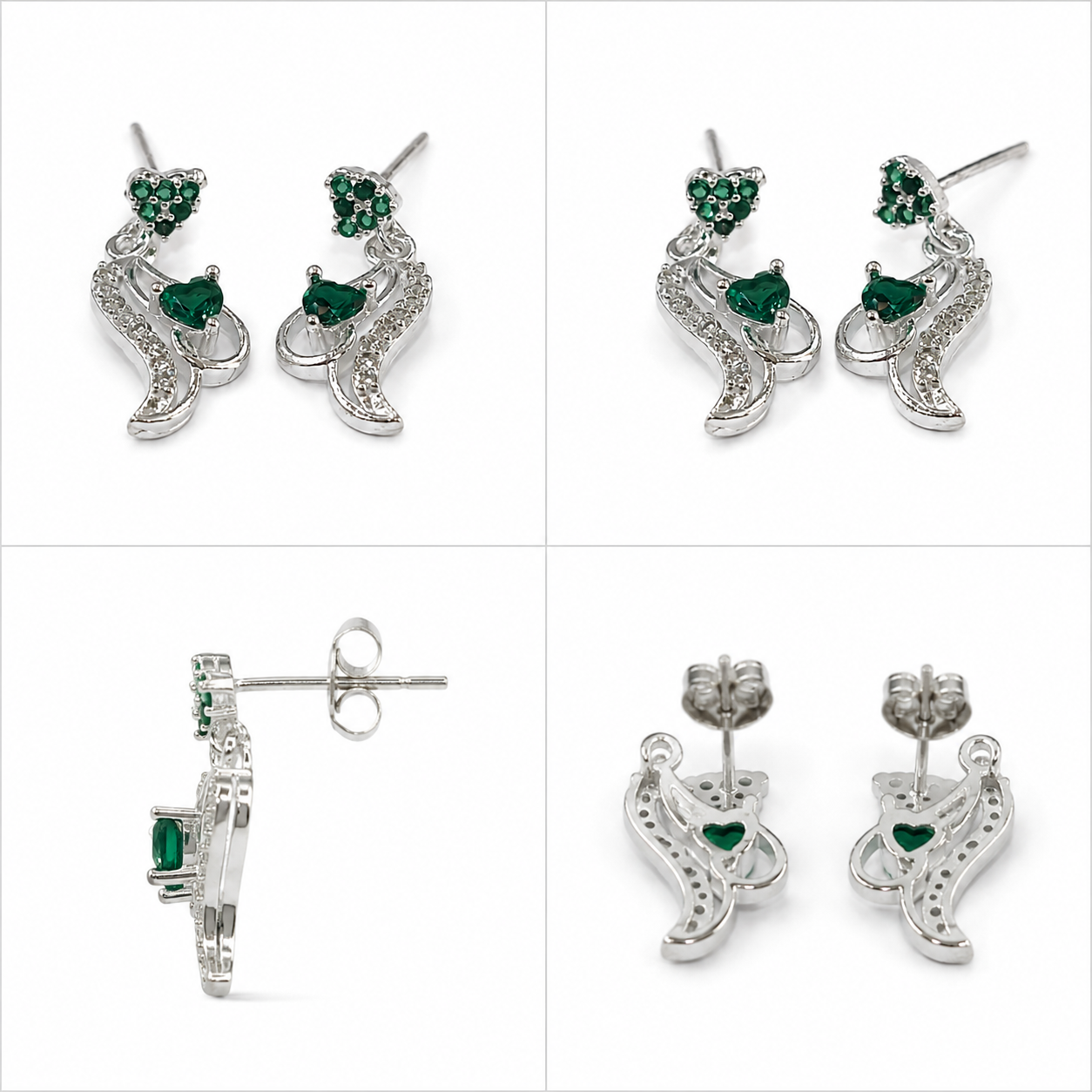 925 Sterling Silver Emerald Earrings