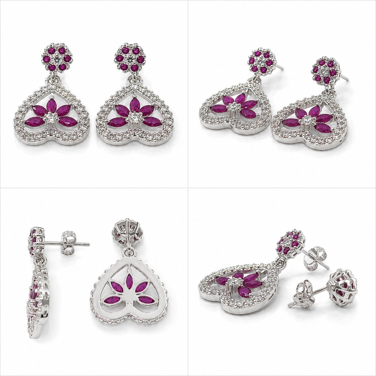 Silver 925 Emerald Heart Shape Earrings