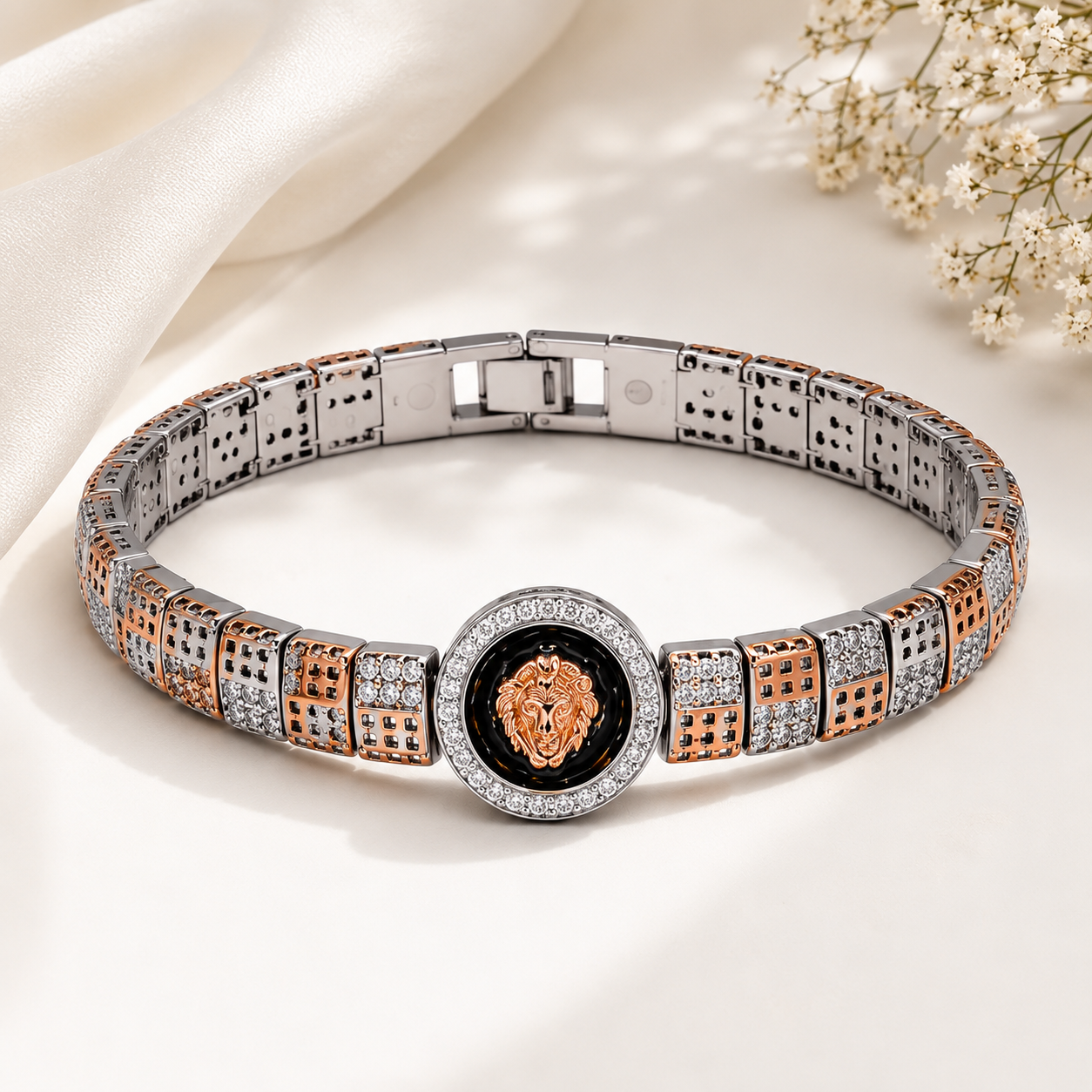 Luxury Two-Tone Lion Head Bracelet