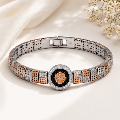 Luxury Two-Tone Lion Head Bracelet