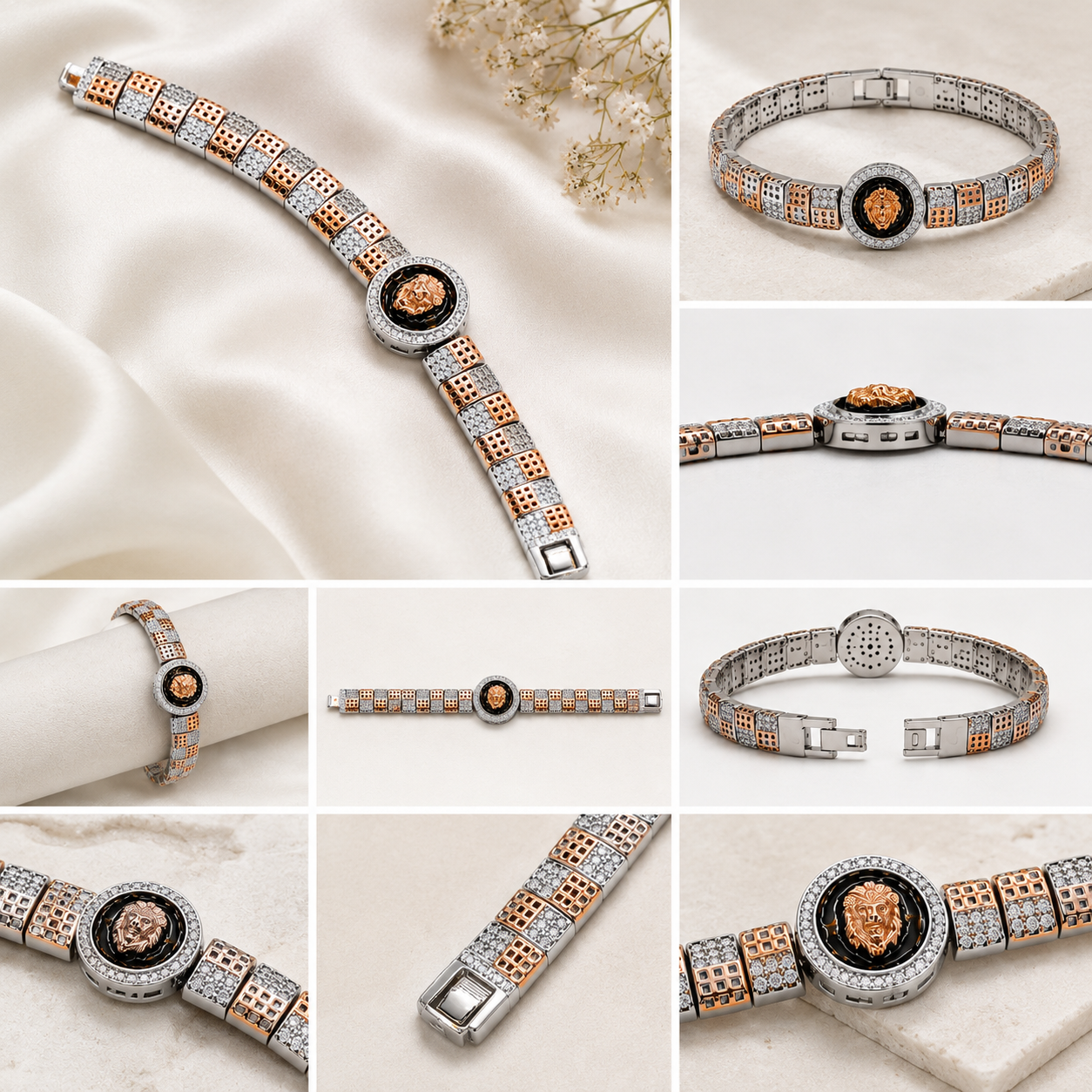 Luxury Two-Tone Lion Head Bracelet