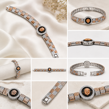 Luxury Two-Tone Lion Head Bracelet