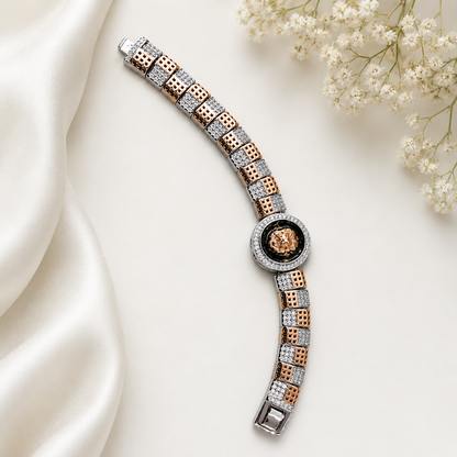 Luxury Two-Tone Lion Head Bracelet