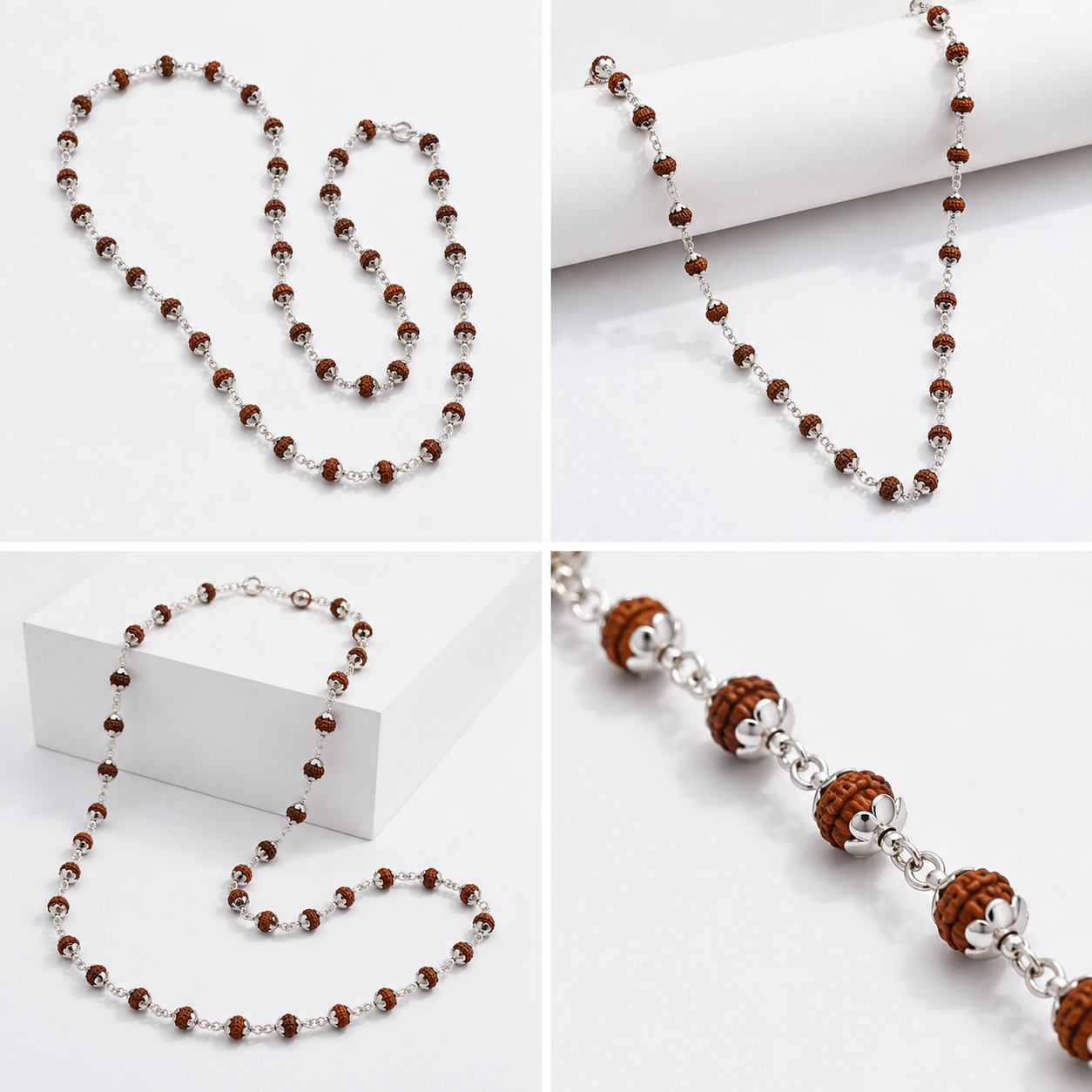 925 Sterling Silver Rudraksha Mala
