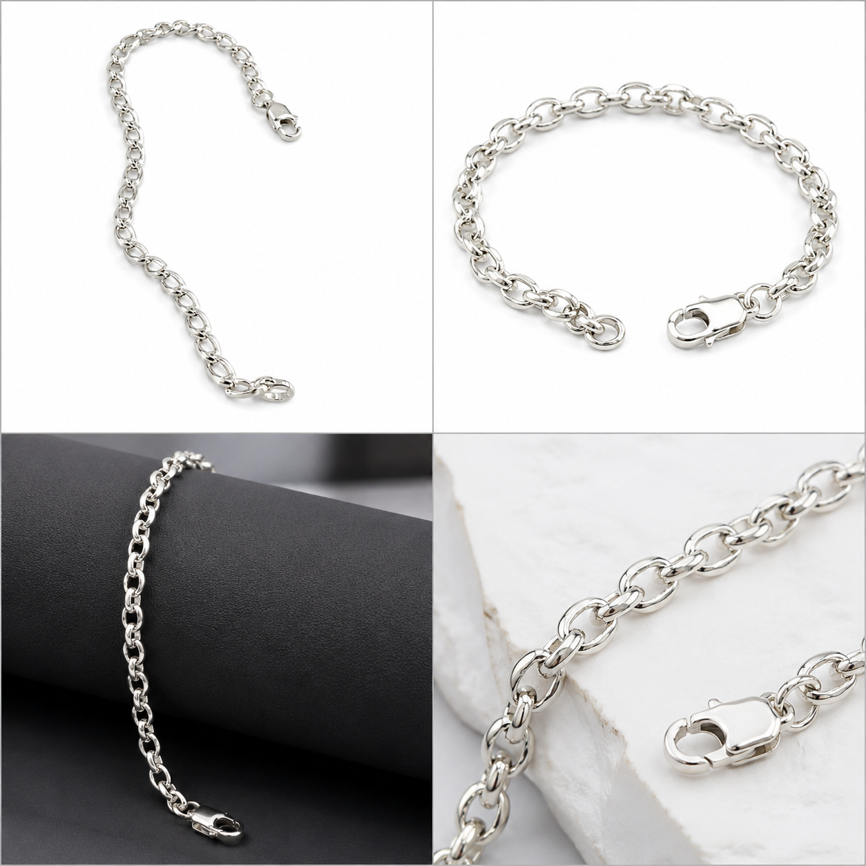 Interlocking Link Chain 925 Silver Men's Bracelet