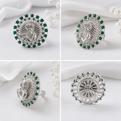 Lord Krishna Design Silver Ring